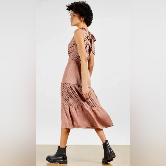 NWOT Ted Baker London Sleeveless Izzie Dusky Pink Polka Dot Back Bow Midi Dress - Picture 5 of 12